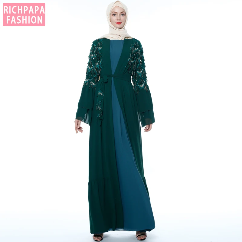 Платье кимоно Abaya из Турции с пайетками и кисточками халат Дубаи хиджаб платье