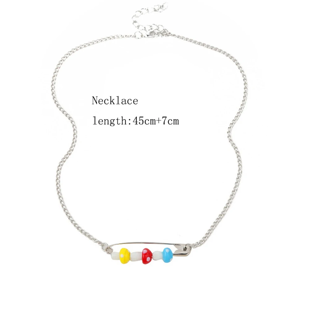 

Women Necklace Multi color Personality Geometric Double Heart Star Moon Mushroom Pendant Clavicle Choker Fashion Jewelry