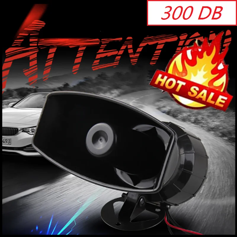 

100W 300DB Loud Car Warning Alarm Police Fire Siren Horn Loud Speaker MIC 7 Sound(12V)