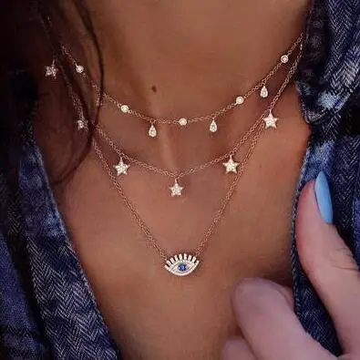 Панк звезды капли воды глаза драгоценный камень кристалл многослойное ожерелье