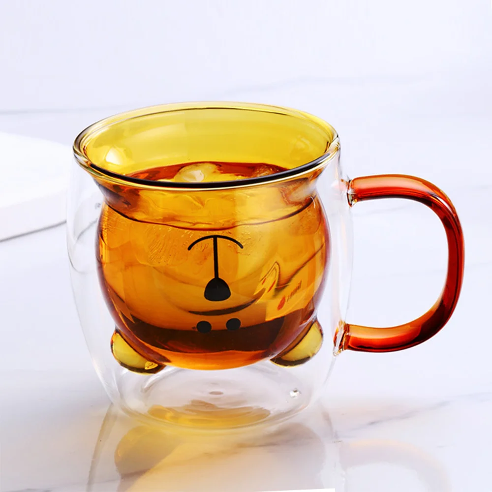 250ML Creative Cute Bear Coffee Mugs Double Glass Cup Animal Double-layer Milk Juice Tea Mug Valentine's Day Christmas Gift | Дом и сад