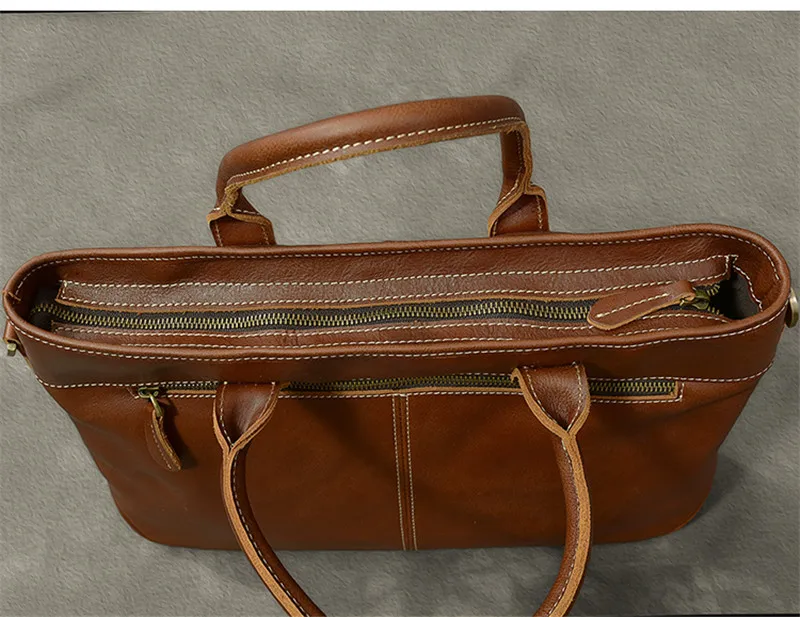 Handmade high-quality luxury first layer cowhide men's briefcase simple genuine leather laptop messenger bag women work handbag