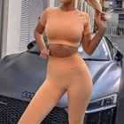 Комплект из двух предметов, бесшовный Женский комплект для йоги, спортивные костюмы, женская спортивная одежда для тренировок, одежда для спортзала, бесшовные леггинсы с высокой талией, спортивный топ