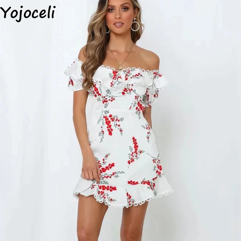 Yojoceli сексуальная с открытыми плечами и принтом кружевная бахрома платье для