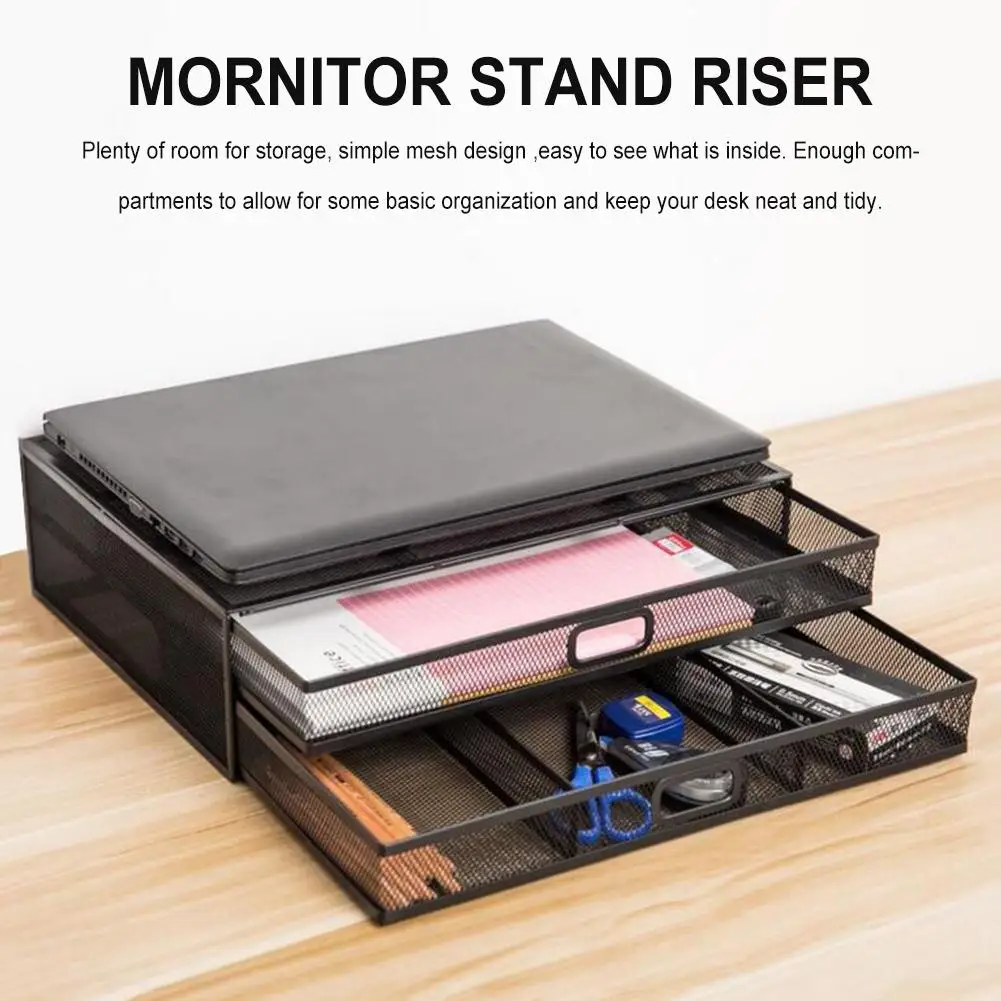 Стойка для монитора с ящиком-металлическая сетка стола органайзер двойным