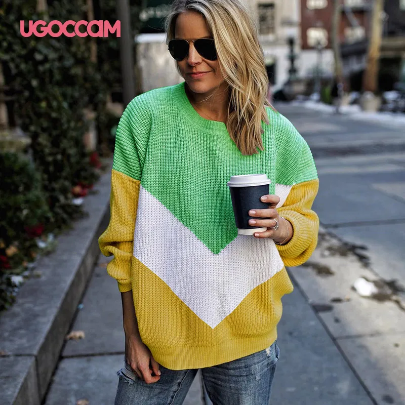 

UGOCCAM Women Sweaters Fashion 2020 Autumn Winter Clothes Women Sweaters Female Casual Sweater O-Neck Pullovers Pull Femme