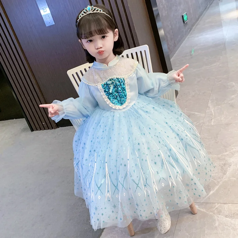 Снежная королева платье для девочек замороженный 2 костюм Хэллоуин детское синее