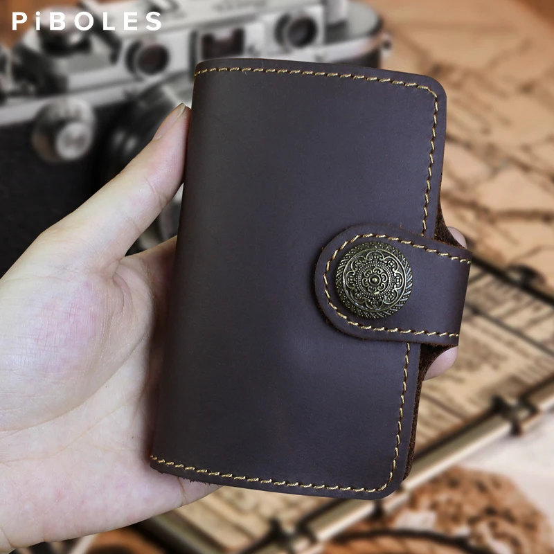 Slim Leather 24 Bits Card Case Retro Genuine Leather Business Card Holder Bag Handmade Credit Passport ID Card Pouch Coin Wallet