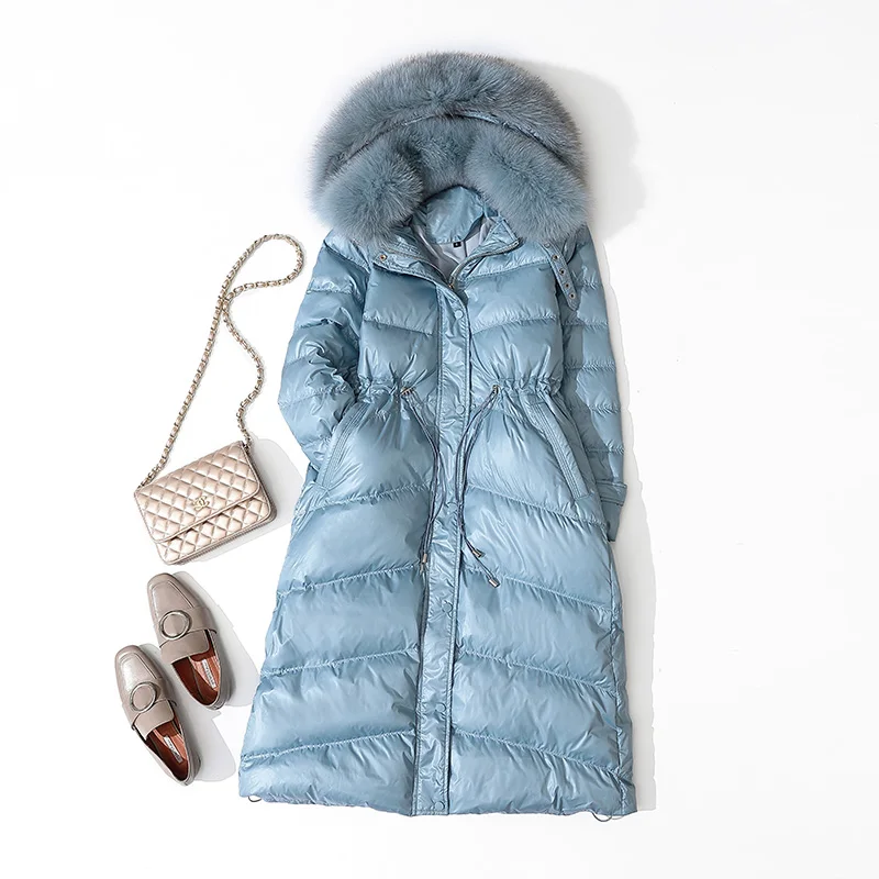 2019 женский зимний пуховик парки белый утиный натуральный меховой воротник