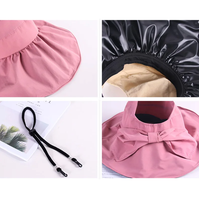 

Newest Fashion Summer Big Brim Sun Hats For Female Sunscreen Empty Top Hat Bowknot Foldable Cap Outdoor Beach UV Protection Hat