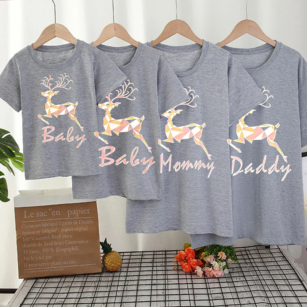 

Рождественская кофта с изображением оленя для родителей и детей, Рождественская футболка из хлопка для родителей и детей