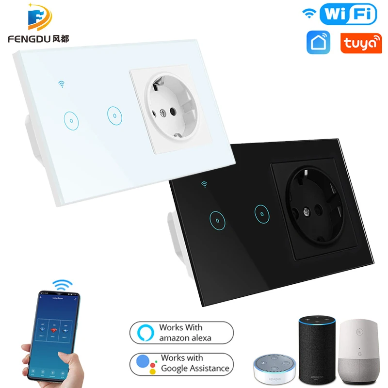 Tuya Smart Life ЕС электрическая розетка светодиодный светильник переключатель Wi Fi 220V