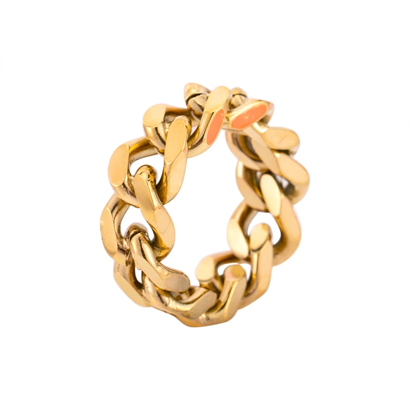 

Charm Chain Rings Gold Color Stainless Steel Trendy Hip-Hop Wedding Ring For Women Men Party Gift Jewelry