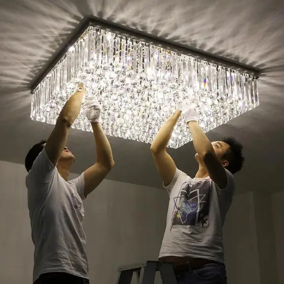 

Простая светодиодный ная светодиодная прямоугольная теплая хрустальная лампа для гостиной, атмосферная Роскошная 1 метр 1,2, налобный потол...