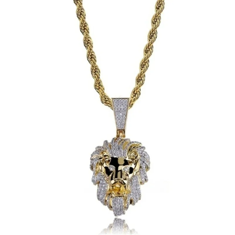 В стиле хип хоп сверкающие Циркон Лев ожерелье с подвеской в виде головы лед для