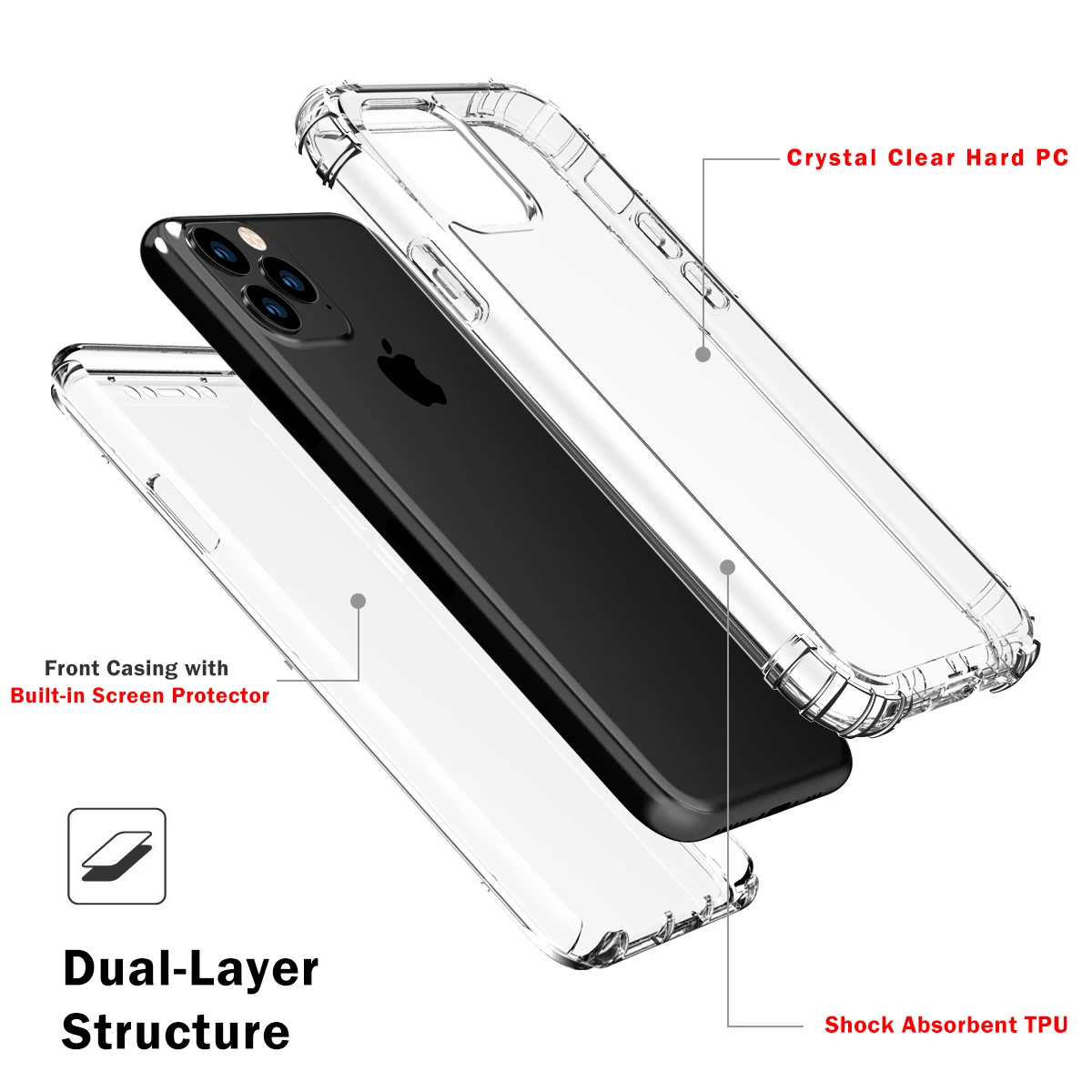 Чехол для iPhone 11 Pro 2019 Встроенная защитная пленка всего тела ударопрочный