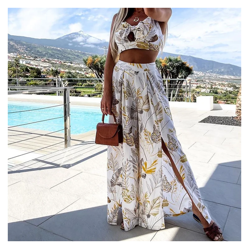 Жилет на бретелях с цветочным принтом свободные пляжные брюки из двух предметов