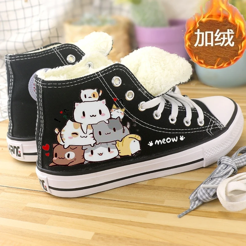 

Women Cartoon Canvas Shoes Fashion vulcanized Anime White Green Sneakers Girls High Flat Female 2020 Women's sports For Footwear