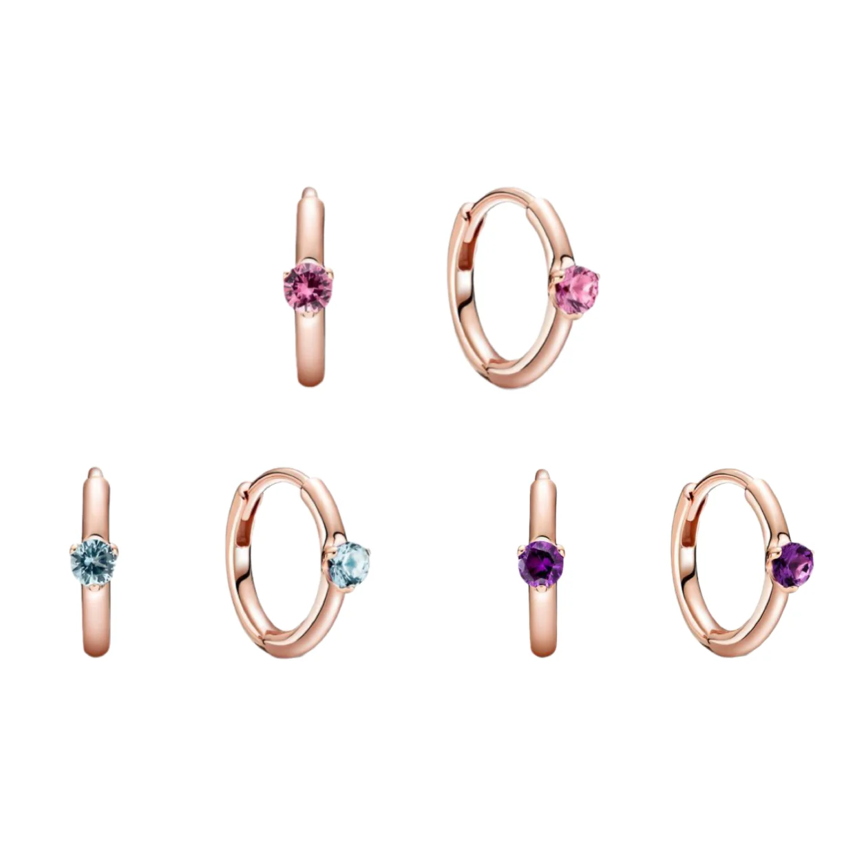 

2021 New 925 Sterling Silver Purple Blue Pink Solitaire Huggie Hoop Earrings for Women Wedding Ear Jewelry Party Gift Brincos
