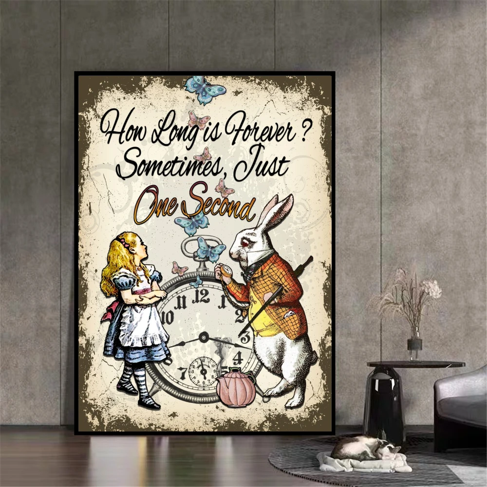Декоративный настенный постер Алиса и белый кролик для гостиной Современная