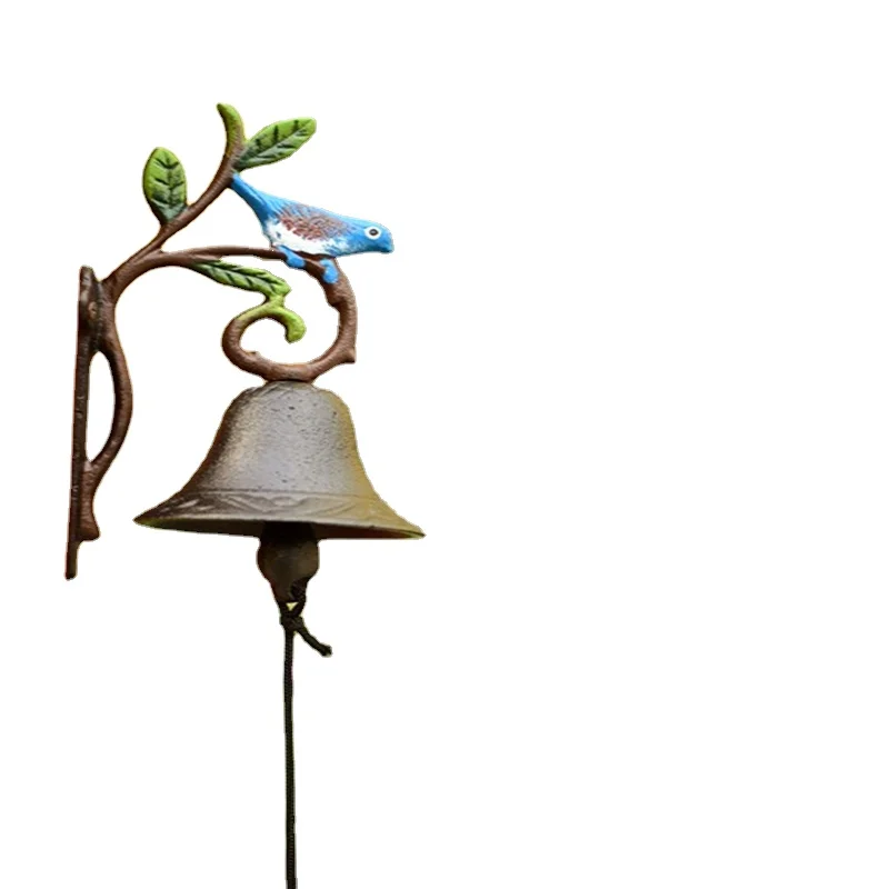 Campanilla de mano de hierro fundido montada en la pared, decoraci&oacute;n Vintage hecha a mano para el hogar y el jard&iacute;n-4