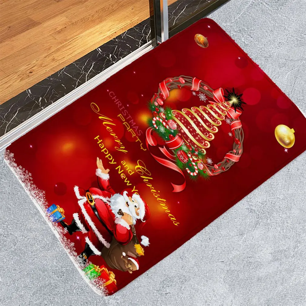 

Christmas Floor Mat Santa Claus Flannel Carpet Rug Non-Slip Xmas Decor Beautiful Holiday Decorations Create Atmosphere
