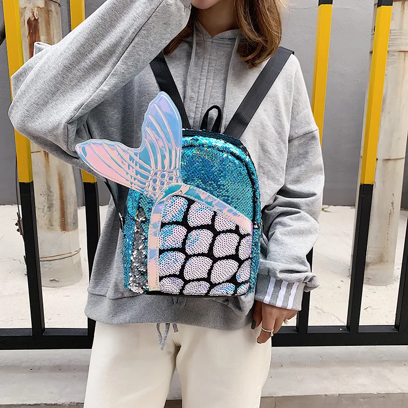 Рюкзак с блестками и русалочкой для девочек принцесс милый рюкзак рыбьим хвостом