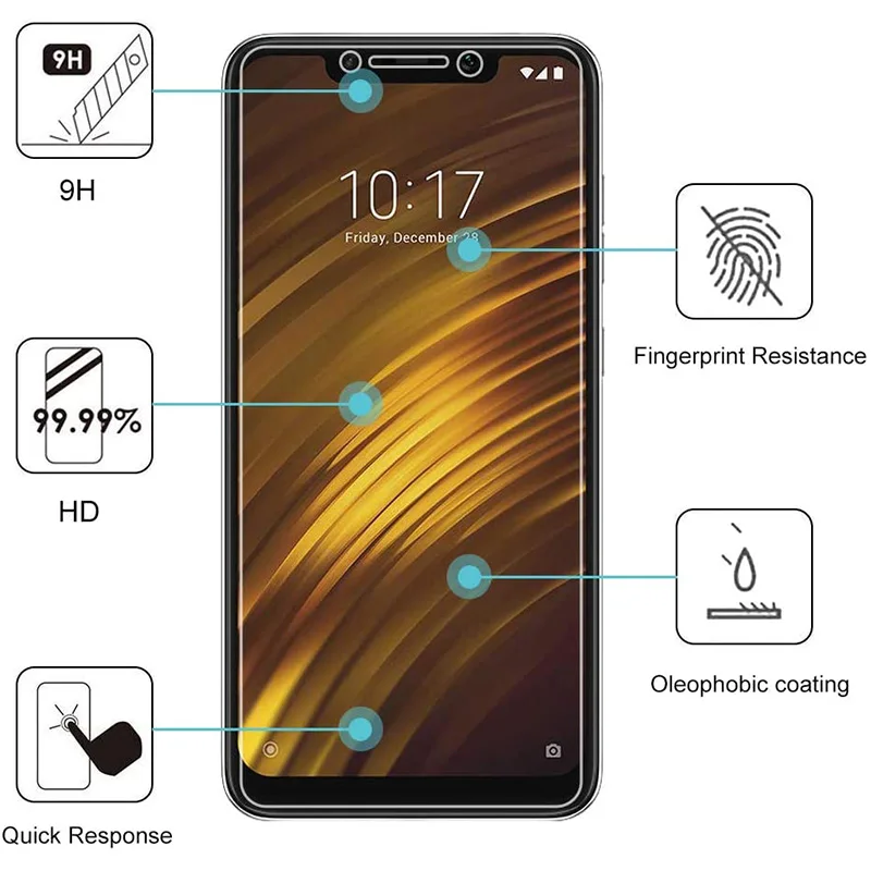 5pcs tempered glass for xiaomi pocophone f1 screen protector film for xiaomi f1 poco f1 shockproof glass guard 9h ultra clear free global shipping