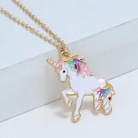 2020 wholesale hot sale unicorn necklace new alloy pendant color dripping oil jewelry necklace for women