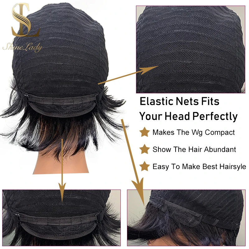 

Shinelady Colored Human Hair Wigs 8 inch Brazilian Remy Human Hair Wig With Bangs 8# Short Curly Wigs For Black Women