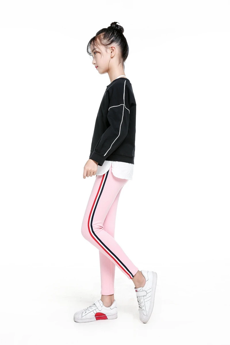 Pink 2 Штаны для девочек хлопковые брюки спортивные Леггинсы для девочек-подростков на весну и осень детские Стрейчевые штаны в полоску эластичные спортивные штаны на возраст 4, 6, 8, 12 лет - Цвет: Pink 2