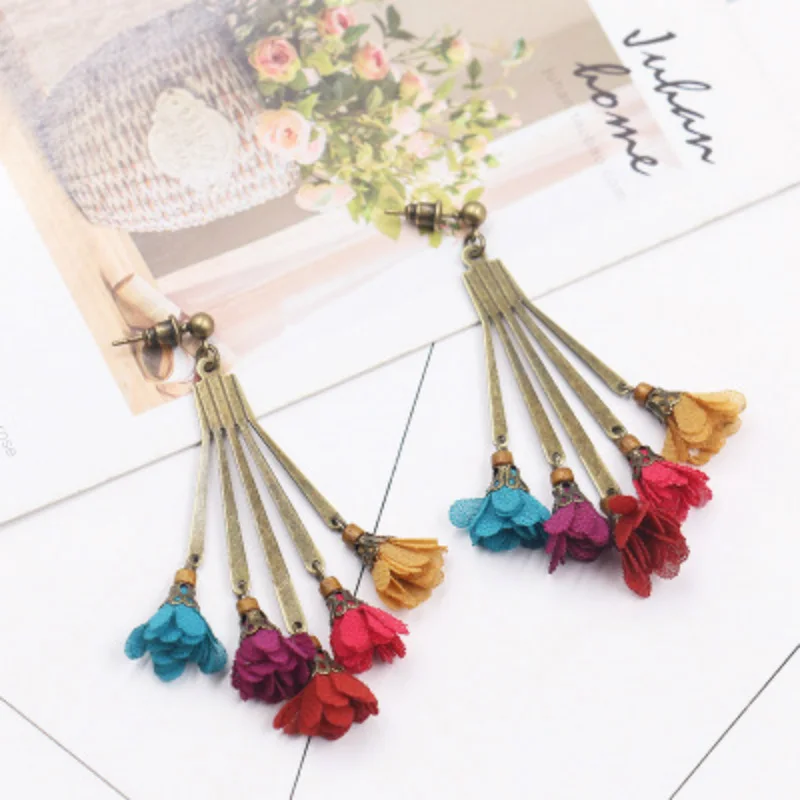 Богемные серьги с цветочным кулоном для 2020 Женская обувь в стиле бохо длина Китая