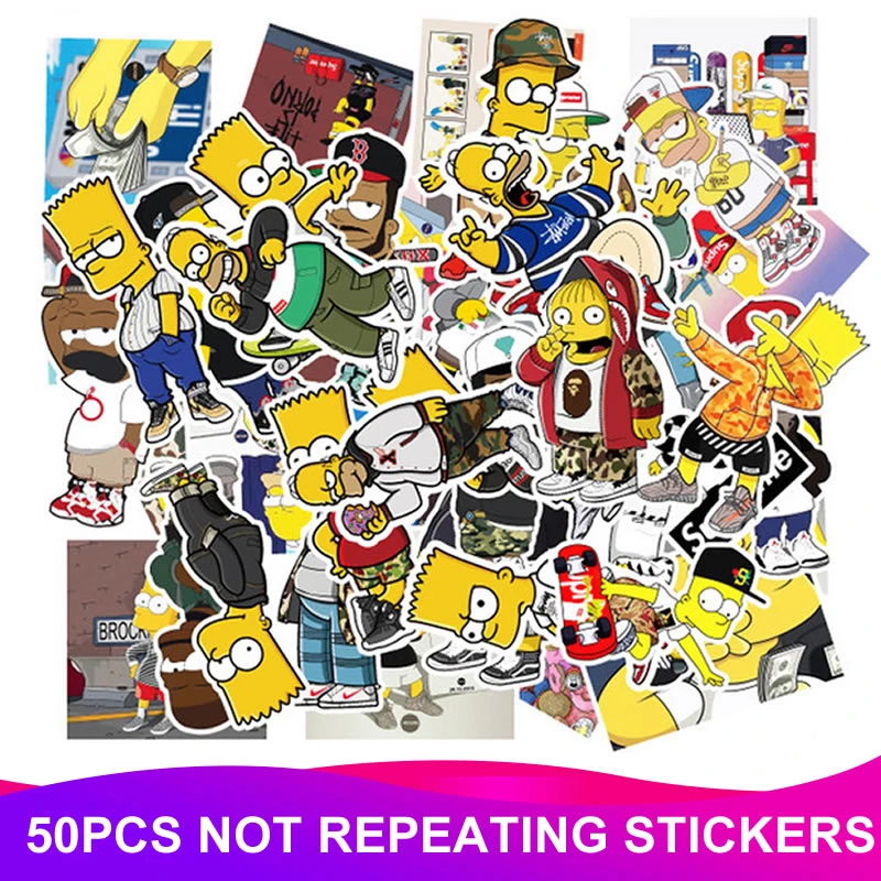Simpsons 50ps 50 шт./упак. ПВХ мультфильм Симпсоны наклейки водонепроницаемый чемодан для скейтборда телефон ноутбук багаж наклейки Дети Enfant классическая игрушка - Цвет: Simpsons 50ps