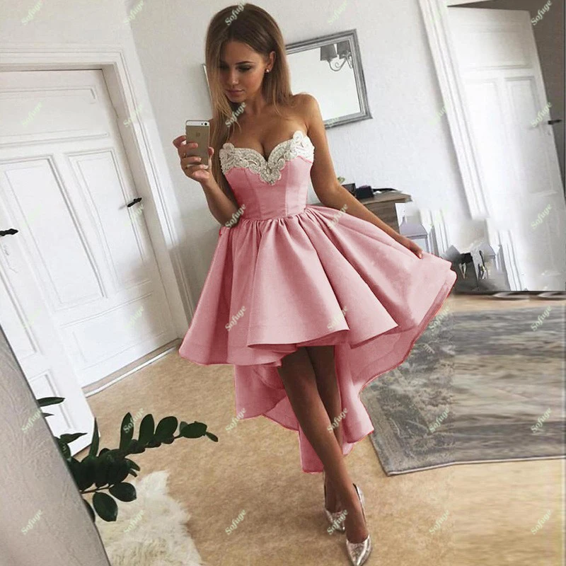 Атласные платья для выпускного вечера Fuschia с высоким низким жемчугом