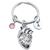 heart cardiac model keychains creative initial letter monogram birthstone keyrings fashion jewelry women gifts pendants