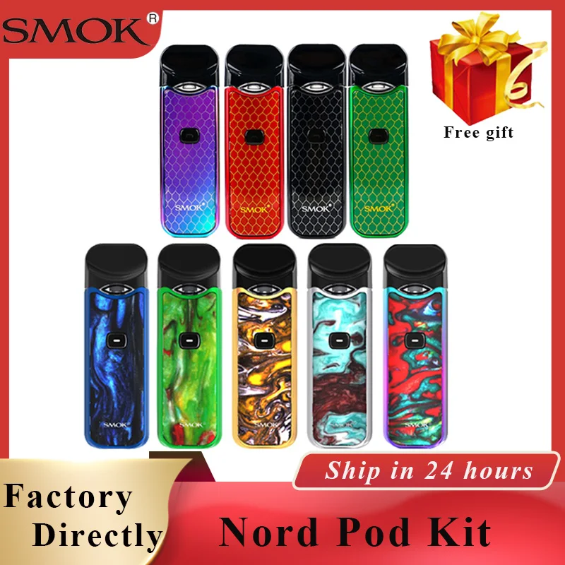 Полимерная цветная Smok Nord Pod vape Kit кнопочная система с картриджем 1100 мАч и 3 мл