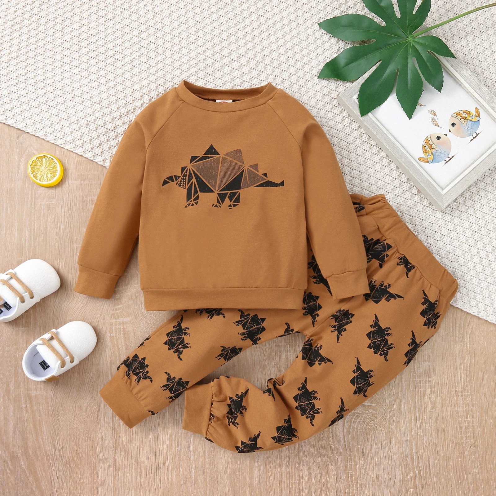 

2pcs Toddler Boys Causal Clothes Sets 1-6Y Cartoon Dinosaur Printed Pullover Sweatshirt Tops Pants