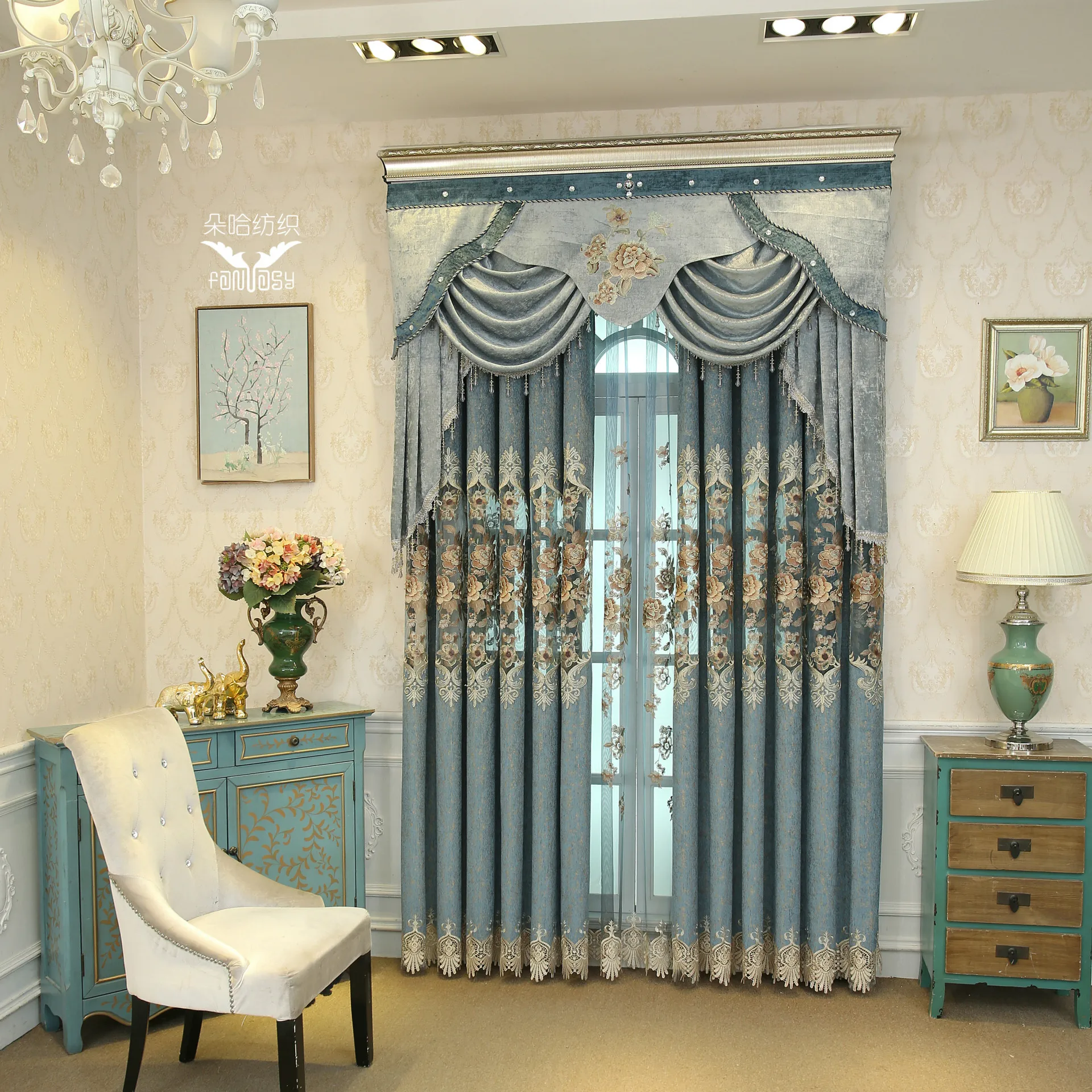 Штора s для гостиной столовой спальни китайский узор шенилловое дно