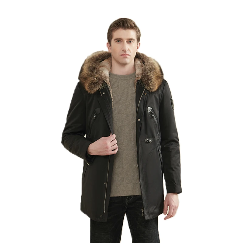 Rabbit Fur Coat For Man 2022 Hot Style Winter Warm Fashion Real Fur Parkas Raccoon Fur Lining  Raccoon Fur Collar Men's Parka