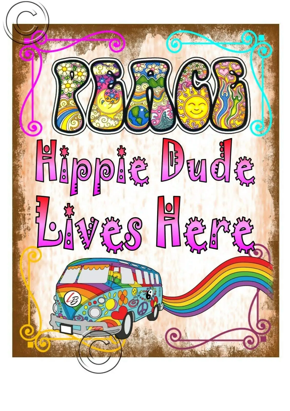 

Hippie Dude Lives Here,12"X8" Retro Tin Sign Metal Printing for Home Man Cave Kitchen Garage Door Wall Art Decor