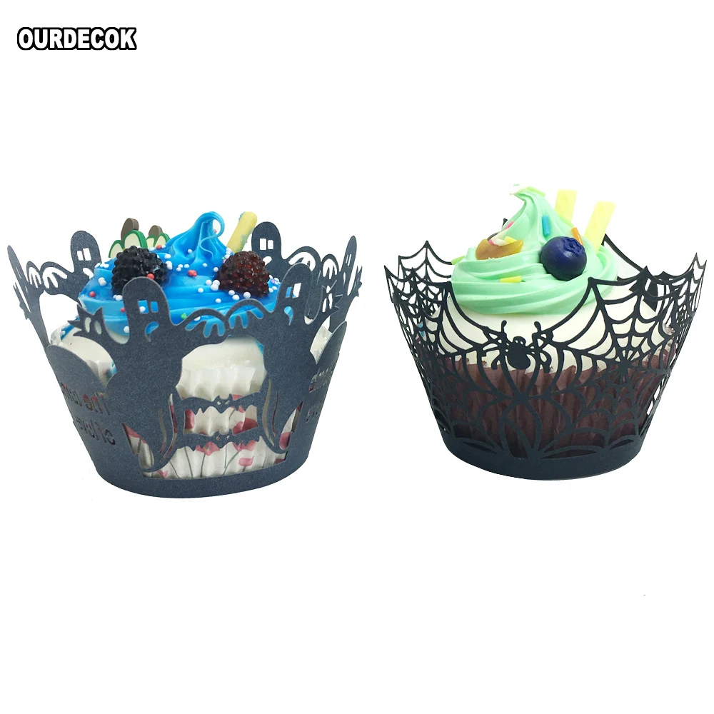 12 шт./лот Хэллоуин паутина/гробница любви лазерная резка обертки для кекса