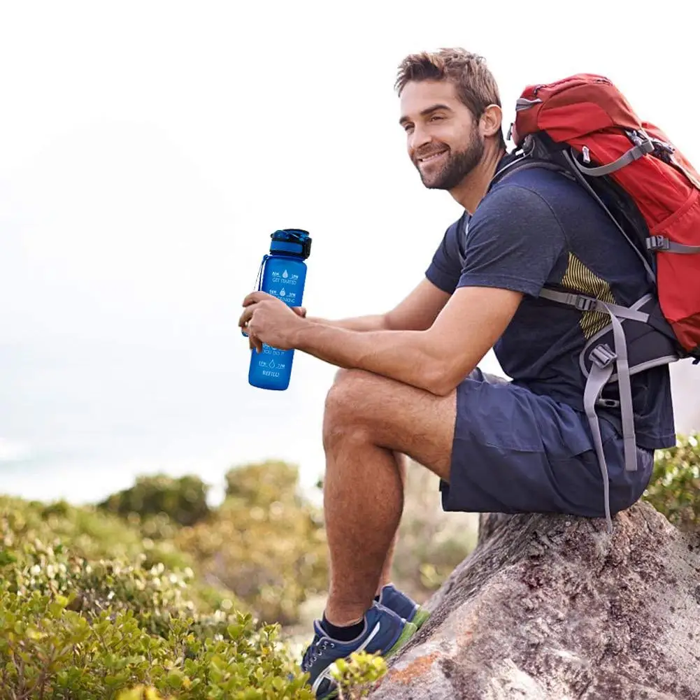 

32Oz Large Capacity Water Bottle With Time Marker Leak-Proof Gym Fitness Sport Shaker Drink Bottles Camping Cycling Waterbottle