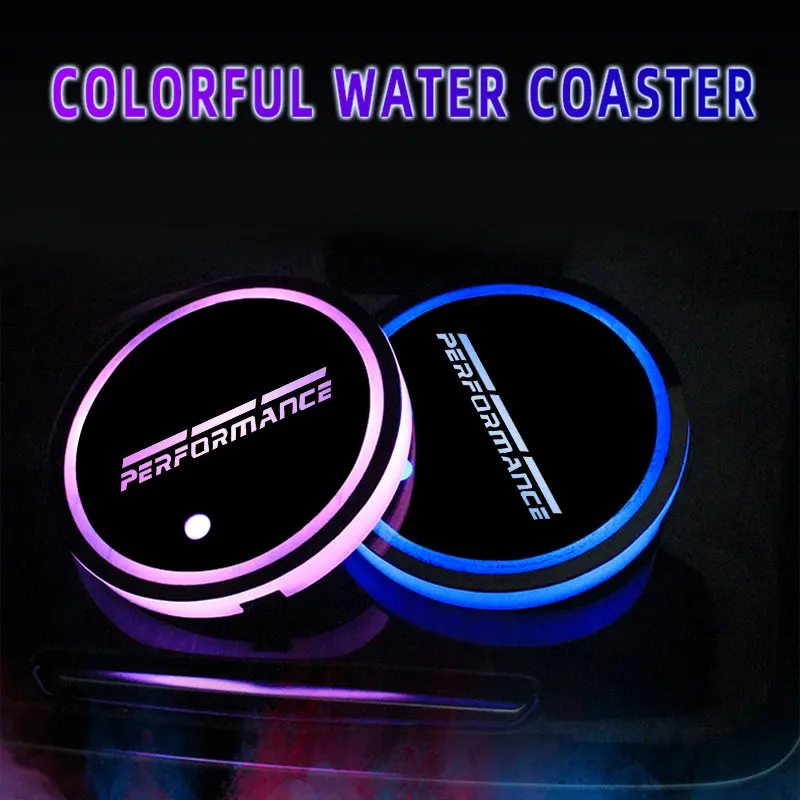 

2Pcs Led Car Logo Cup Lights For BMW Type Performance Model Logo Light Luminous Coaster Accessories