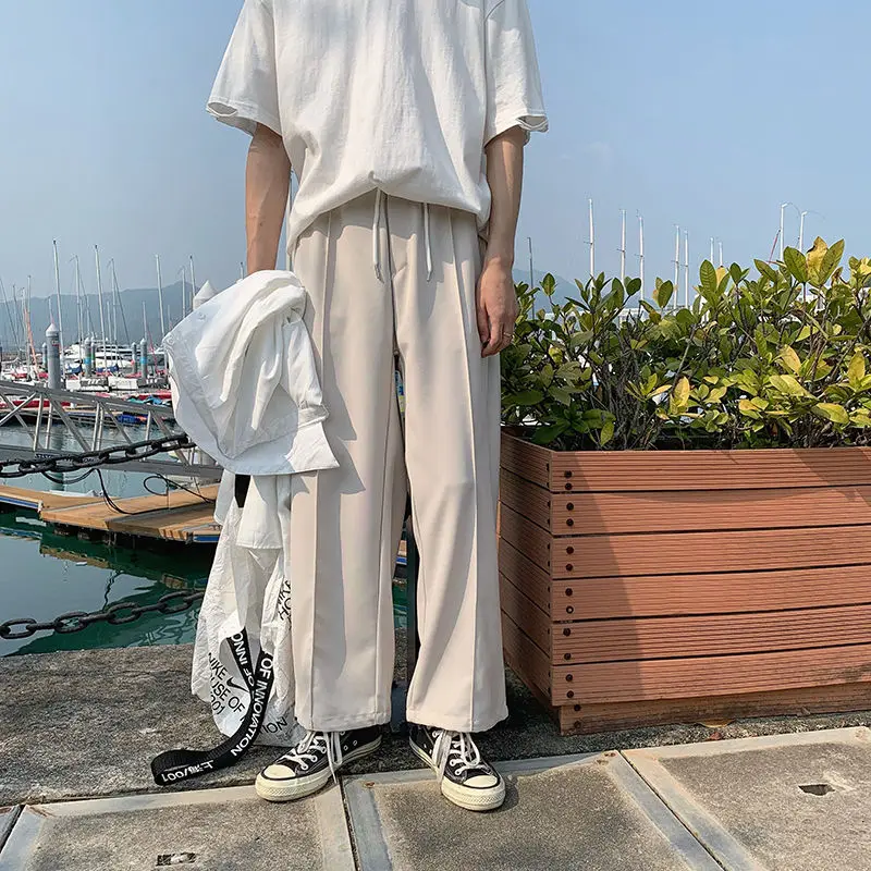 

Solid Color Formal Suit Pants Men Korean Fashion Loose Casual Pants Men Harajuku Streetwear Wide-leg Straight-leg Pants Men