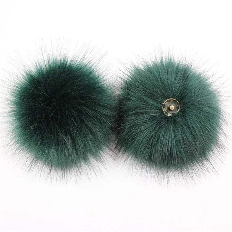 2pcs Fluffy Faux Fur 12cm Pom Pom Ball with Press Button for Baby Girl Pompoms Beanie Hat Accessories Press Stud Ball Garment Tags