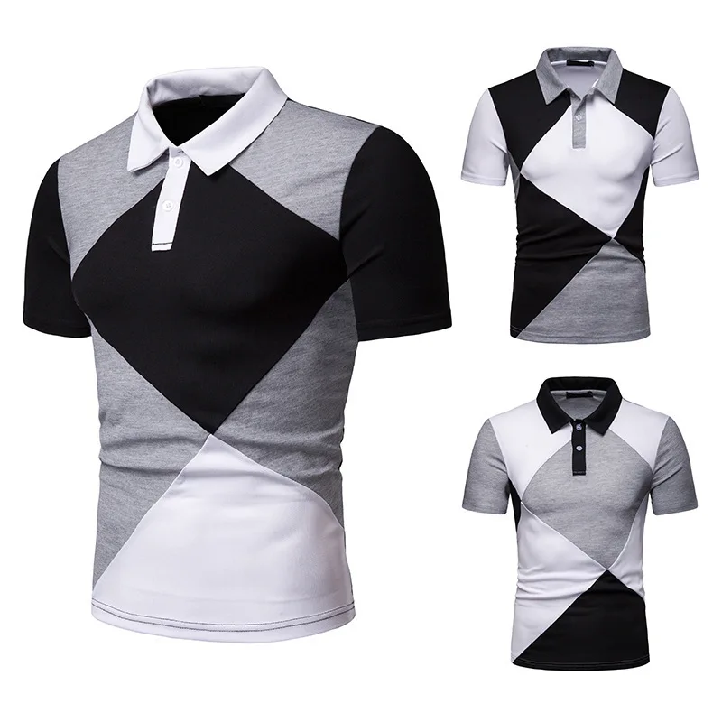 

Cross-Border Exclusively for New Summer Men's Color Block Loose EU Size Short Sleeve polo Pension D26