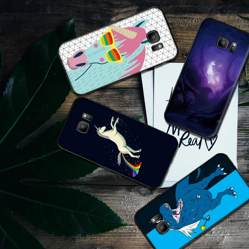 Роскошный черный чехол для samsung A3 4 5 6 plus A8 9 A10 A20 30 A40 50 A60 A70 2017 M40 J6 в виде единорога