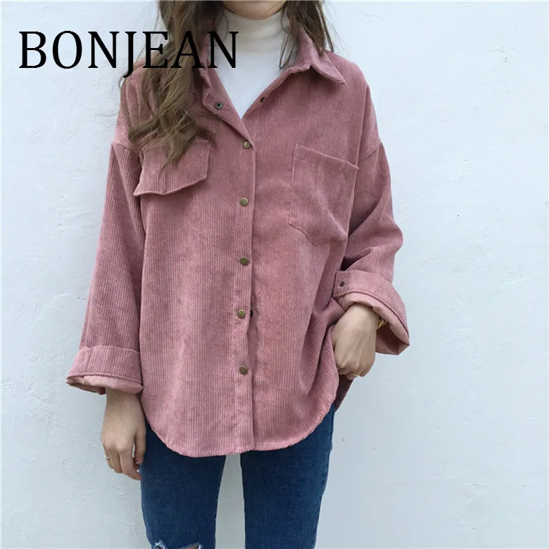 

BONJEAN Long Sleeve Shirts Spring And Autumn Tops Women Solid Batwing Sleeve Blouse Warm Corduroy Blouses Women Tops BJ1907