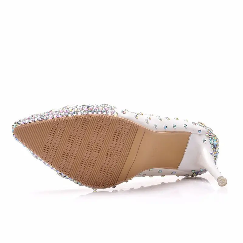 Sexy Pumps Wedding Women Fetish Shoes women pumps Party banquet PU Rhinestones Slip On 9.5CM Thin High Heels Pointed Toe