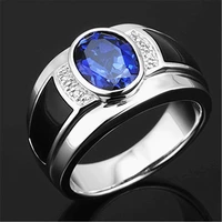 fashion sapphire gemstones blue crystal black agate zircon diamonds rings for men white gold silver color jewelry party bague